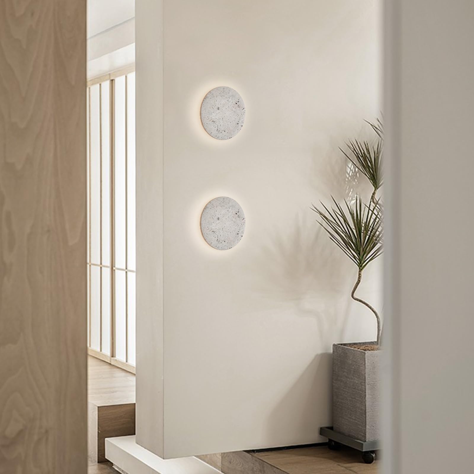 Styl skandynawski lampa ścienna z kamienia naturalny żółty trawertyn abażur kinkiet ścienny okrągły kryty wewnętrzne kinkiety do salonu jadalnia korytarz gabinet dekoracja oświetlenia domu(4000K)