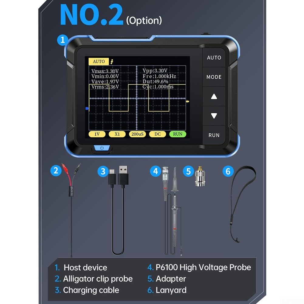 Oscilloscopio digitale DSO152 palmare 200KHz 2.5MSa/s Modalità automatica con un pulsante per manutenzione di base e analisi del segnale di laboratori educativi (alto)
