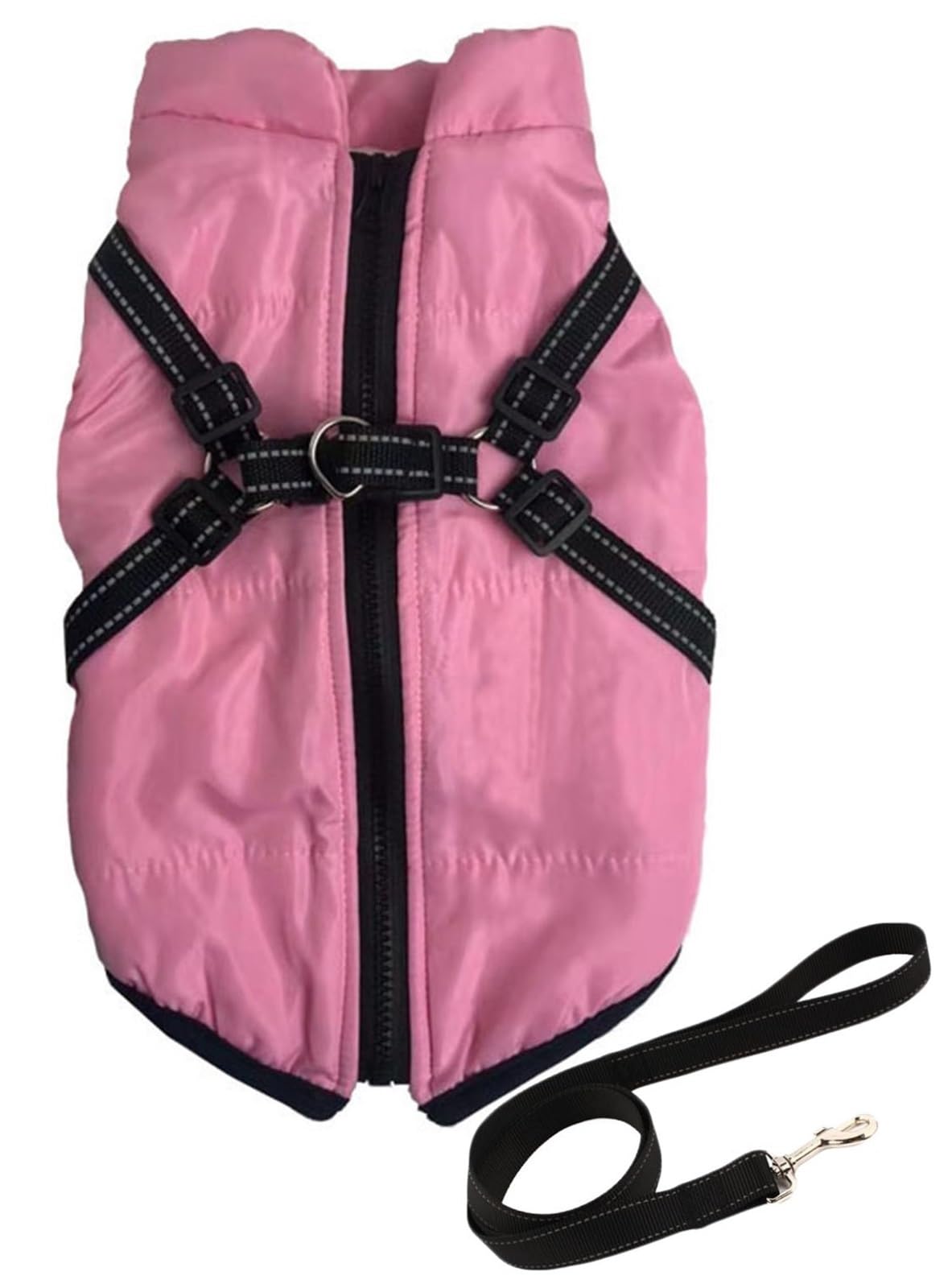 THUCHENYUC Furry King Dog Winter Coat With Harness, 3 In 1 Winter Jacket For Dogs Waterproof Windproof Dog Snow Jacket With Zipper For Small Medium Large Dogs(Pink,XX-Large)