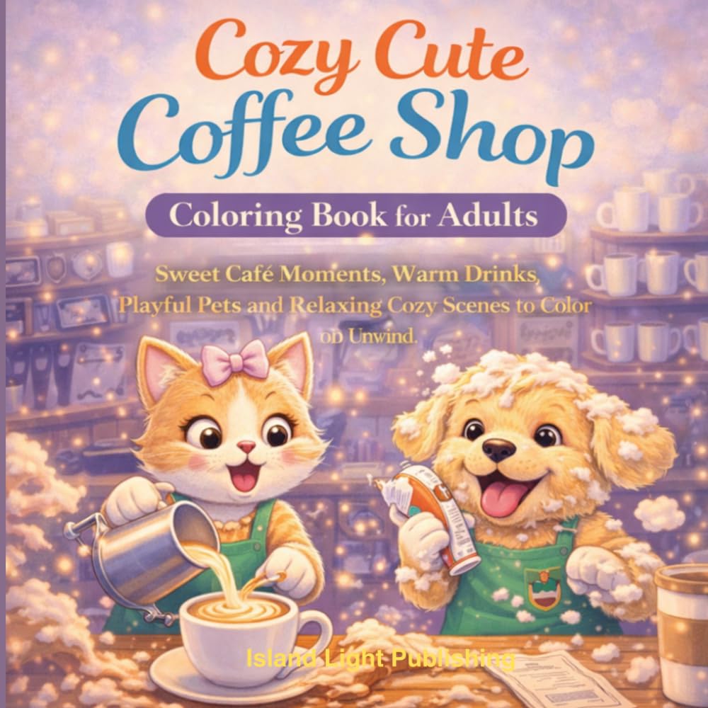 Cozy Cute Coffee Shop Coloring Book for Adults: Sweet Café Moments, Warm Drinks, Playful Pets and Relaxing Cozy Scenes to Color and Unwind