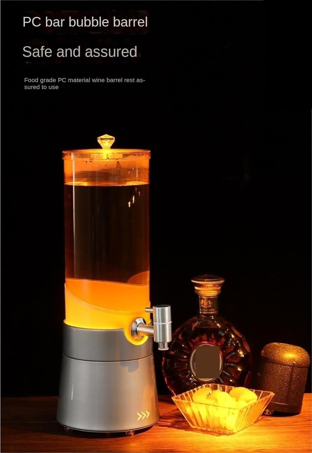Servidor de zumos 3L para Fiestas, dispensador de Bebidas con luz LED de sobremesa, Bar y Eventos., Negro, 15x52cm