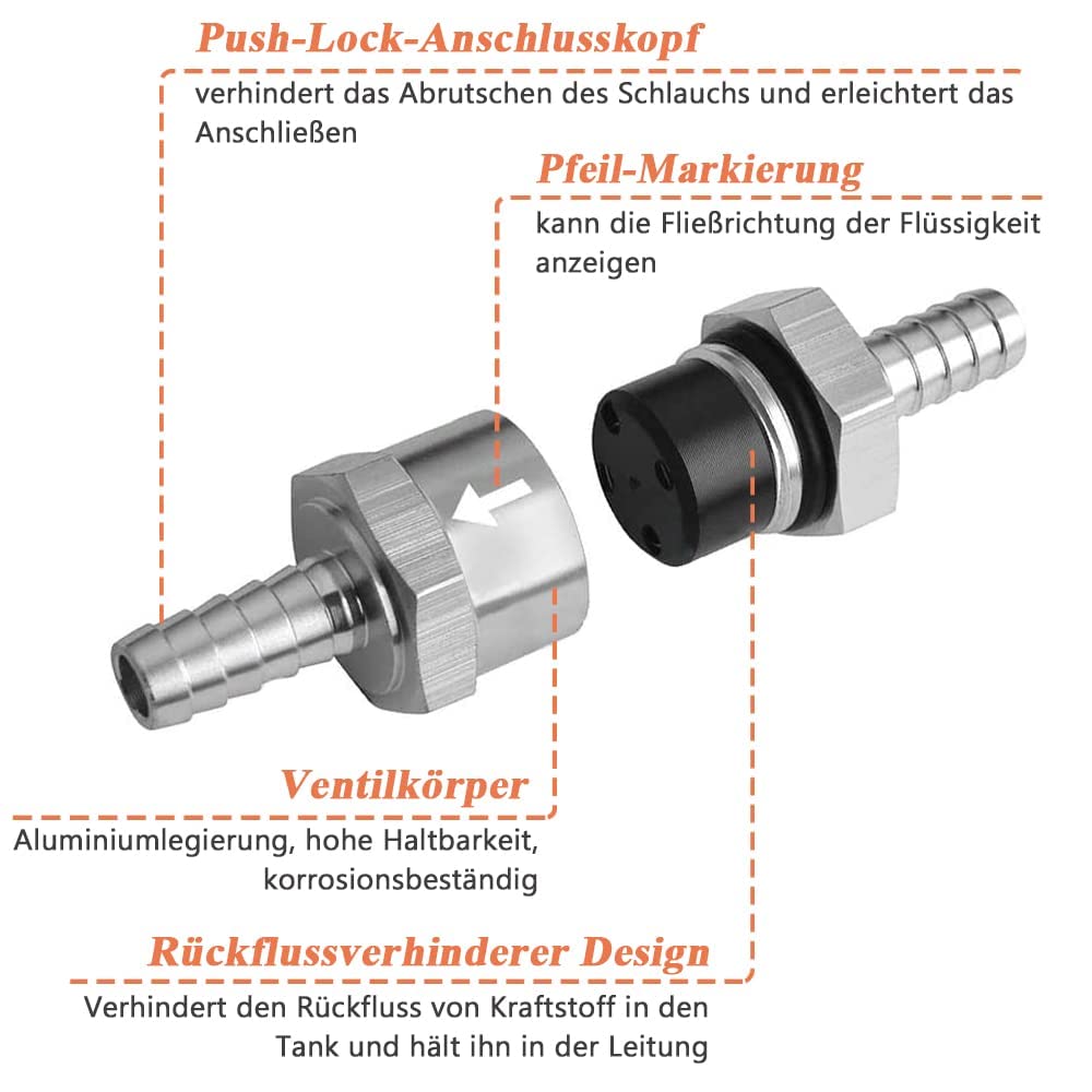 Rückschlagventil 8mm Aluminium - Für Kraftstoffsysteme Auto & Motorrad