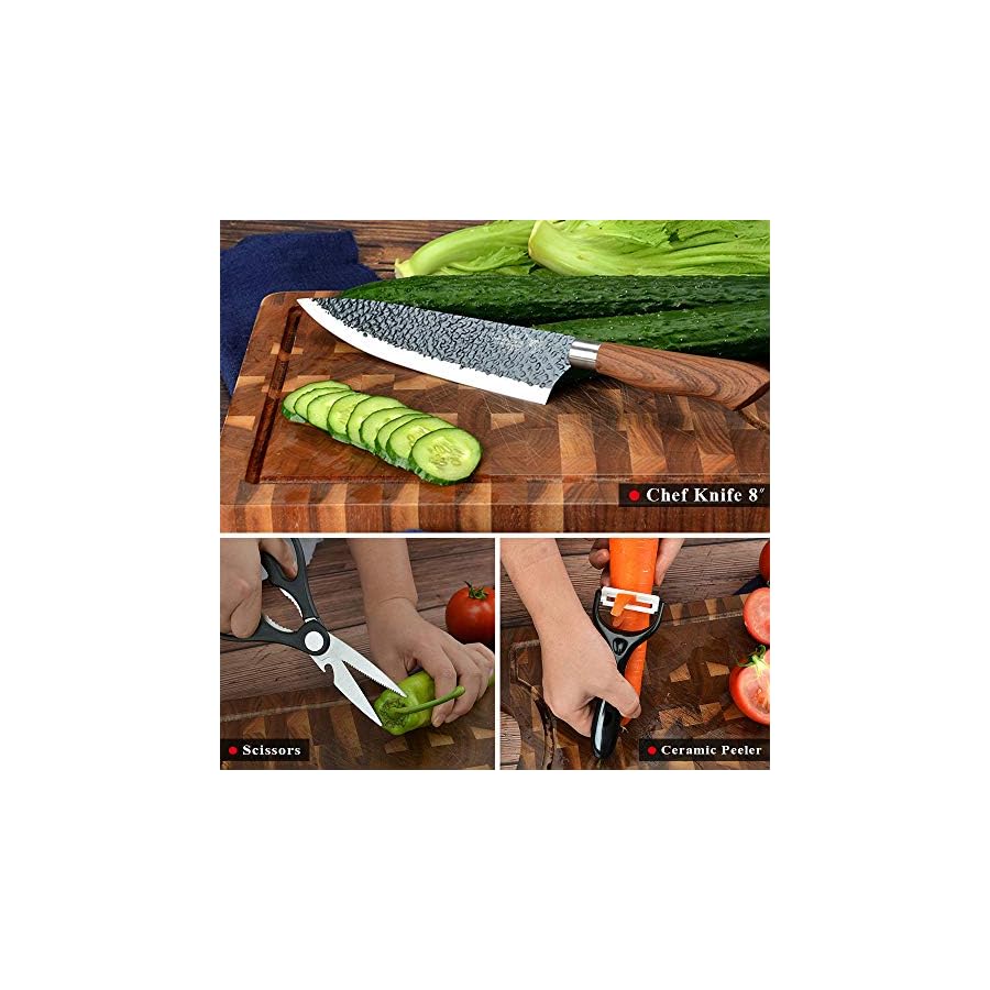 AUIIKIY 6 Pieces Professional Kitchen Knives Set With Giftbox, High Carbon Stainless Steel Forged Kitchen Knife Set, Sharp Chef Knife Set For Chef Cooking Paring Cutting Slicing (High Carbon Black)