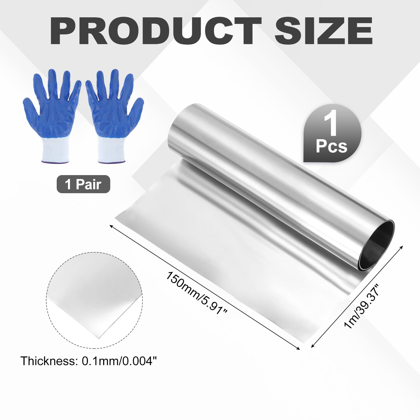 QUARKZMAN Lámina De Acero Inoxidable 304 Rollo De Papel De Aluminio 0.1mm X 150mm X 1m Tira Metálica Placa De Acero Inoxidable Lámina Manualidades DIY Equipos Electrónicos Plateado