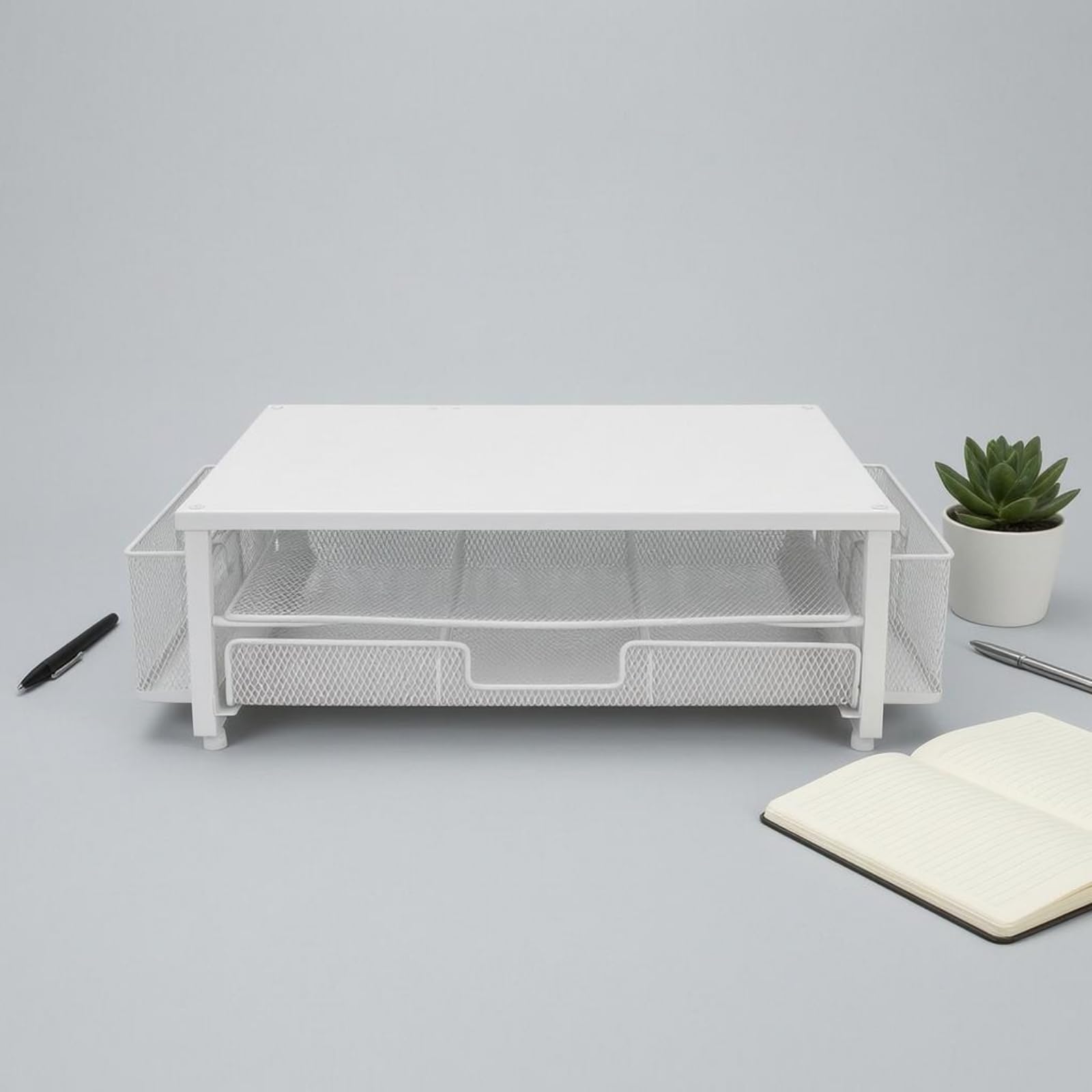 Desk Organizer Contenitore Cancelleria Supporto Scrivania Metallo Maglia Scomparto Porta Penne Porta Documenti Adatto per Studio , Viola