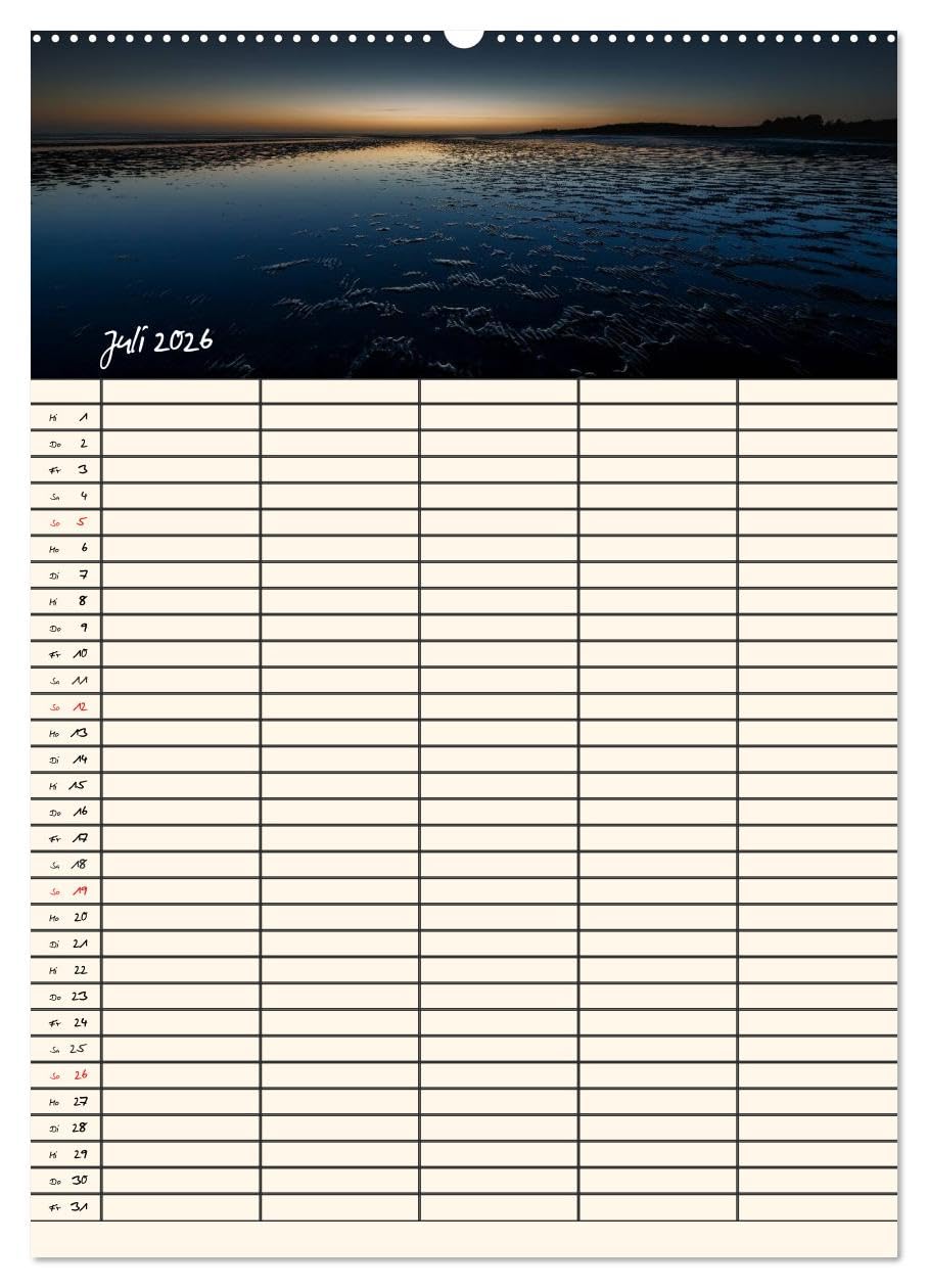 Noch mehr Föhrweh Familienplaner (hochwertiger Premium Wandkalender 2026 DIN A2 hoch), Kunstdruck in Hochglanz: Entschleunigende Landschaftsaufnahmen von der Insel Föhr (CALVENDO Orte)