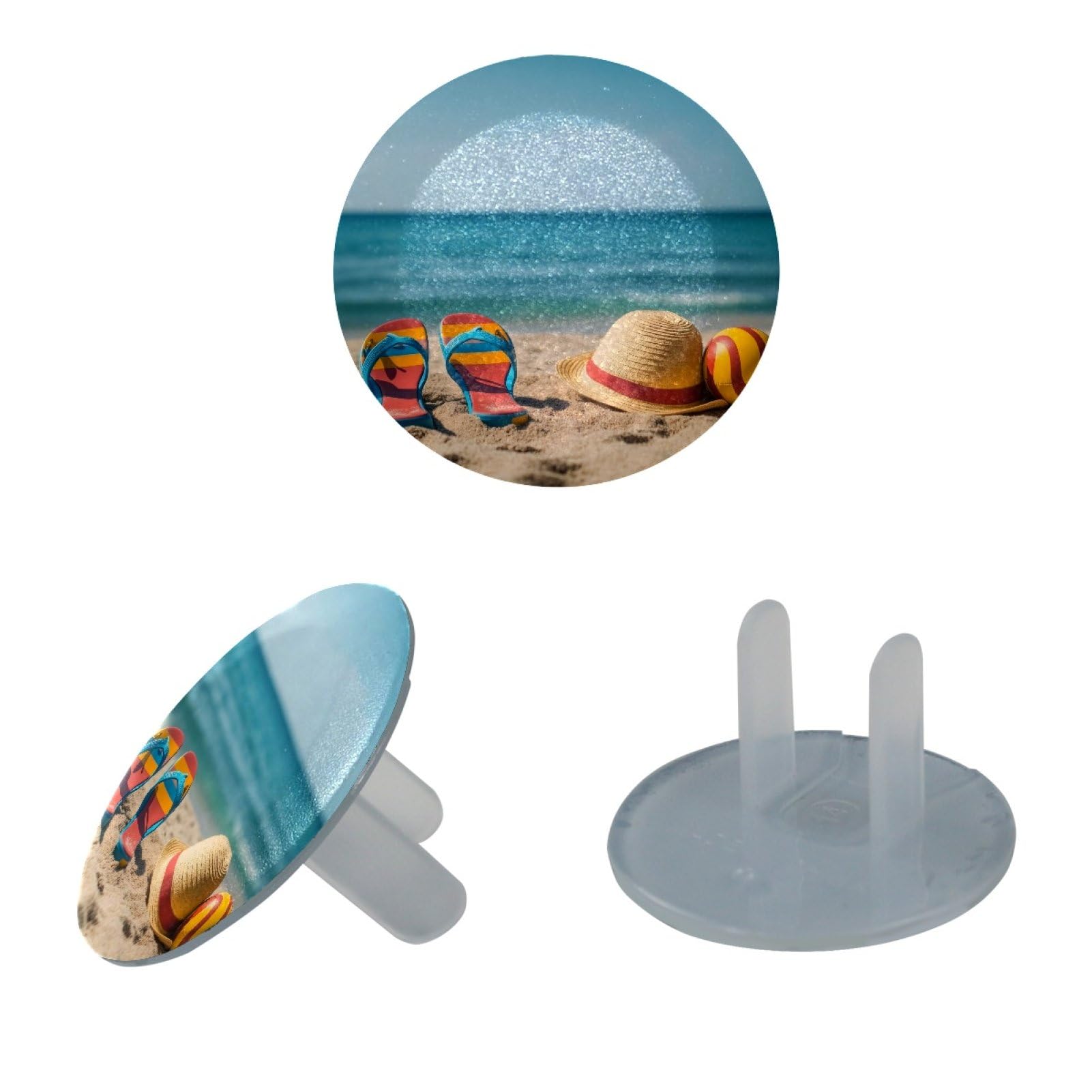 12 Pack Flip Flops and Hat Ball on the Sand Child Proof Outlet Covers, Electrical Safety Socket Protection Caps for 2-Prong Power Wall Plates