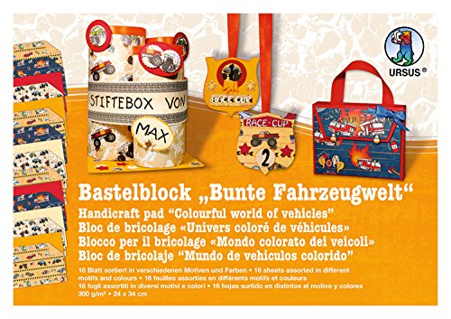 5 x Ludwig Bähr Bastelblock Bunte Fahrzeugwelt 300g/qm 24x34cm VE=16 B