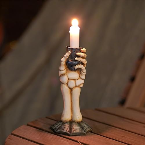 Miniatura 5 de Portavelas de pilar para decoración de Halloween, portavelas de mano de calavera, esqueleto gótico, bruja, candelabros de mano, decoración del hogar