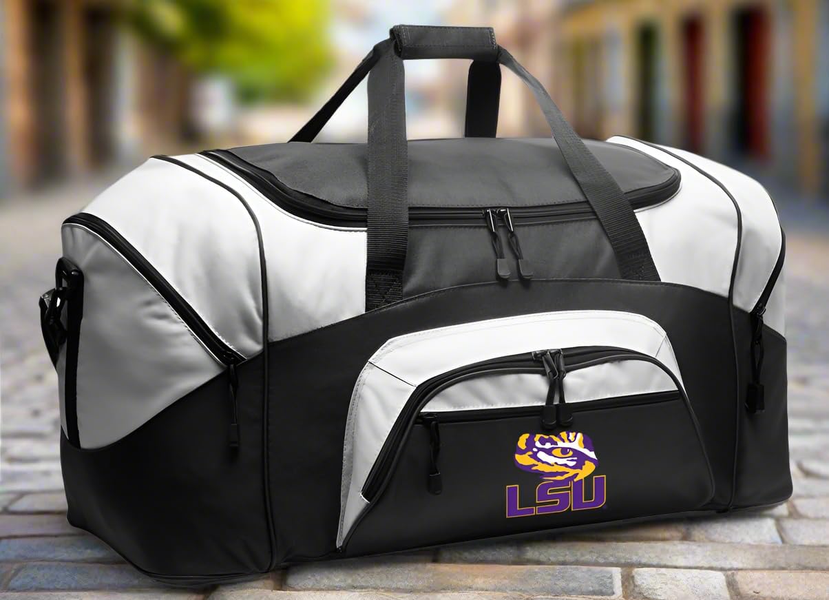 LSU Tigers Duffle Bag Louisiana State University Large Duffel Bag Suitcase (Black)