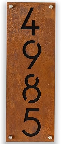 Letrero de metal oxidado con número de casa Placa de dirección hecha a mano de hierro y acrílico, letrero de casa vintage para exteriores, tamaño