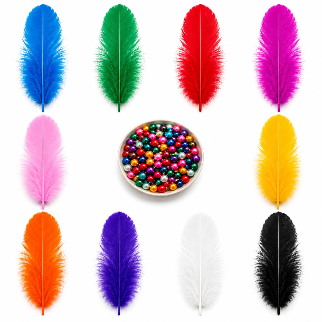 The brown box- Natural Dyed Feathers for DIY with Colourful Beads, Crafts Project, Dream Catcher Making Projects, Earrings | Pack of 10 Colors |250 Pieces |25 Pieces Each Color |4-5 Inch Approx.-image-36