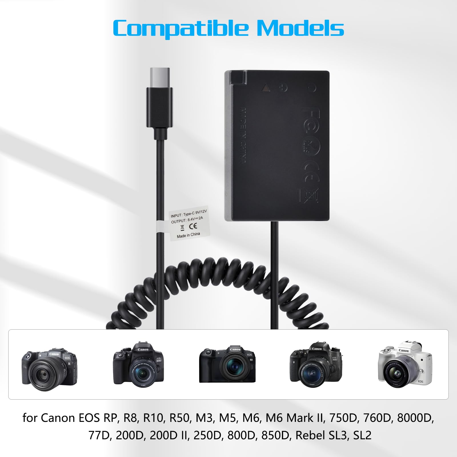 LP-E17 Dummy akumulator do Canon EOS RP, R8, R10, R50, M3, M5, M6, M6 Mark II, 750D 760D 8000D 77D 200D 200D II, 250D 800D 850D, Rebel SL3, SL2