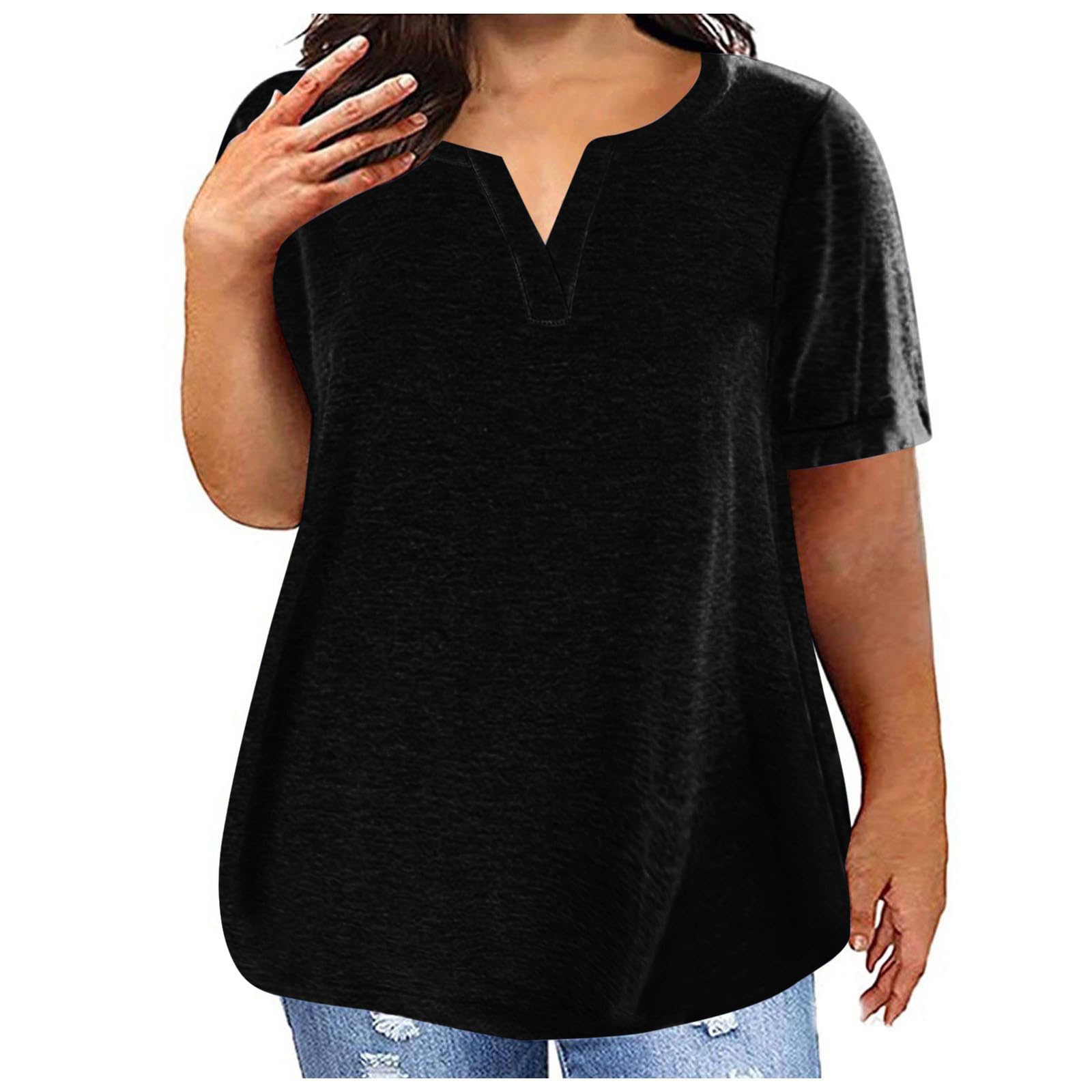 HAOLEI Camisetas Manga Corta Mujer,Blusa Mujer Verano 2024 con Cuello en Pico,Color Sólido T-Shirt Multicolor Shirt Tallas Grandes Blusa Casual Tops Básica Camiseta Mujer Pullover Blusa