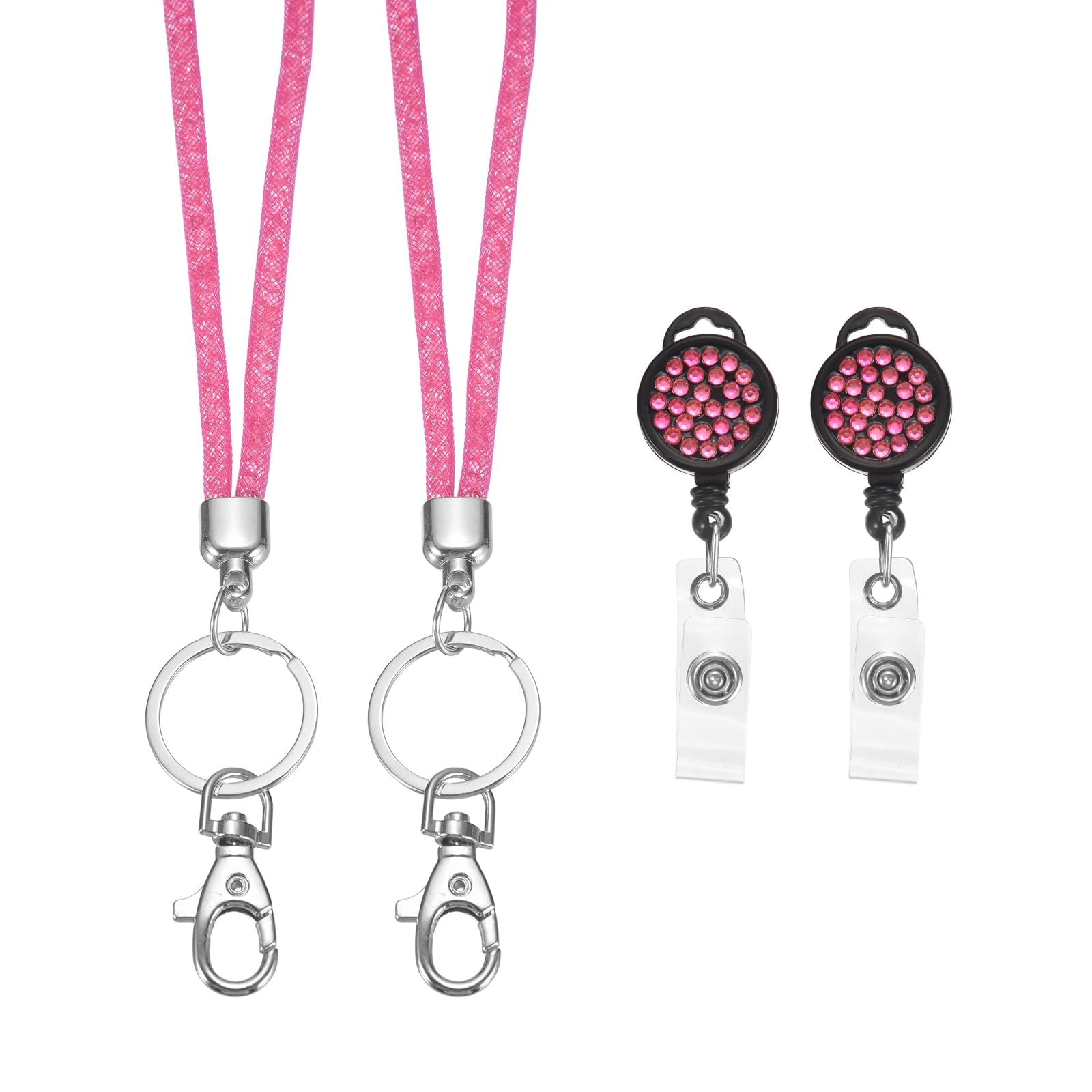 PATIKIL Rhinestones Lanyard for Women, 2 Pcs Sparkly Neck Lanyard Bling Keychain ID Holder with Retractable Badge Reel and Keyring for ID Card, Work Name Card, Rose Red