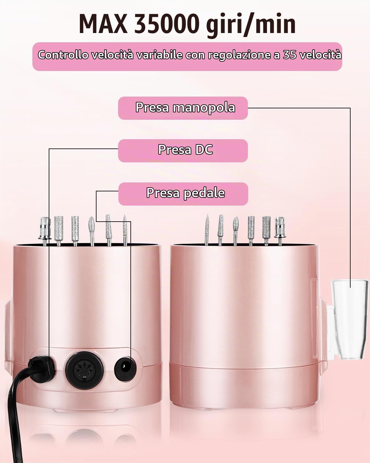 PERMUST 35000RPM Fresa per Unghie, Fresa Elettrica per Unghie, Frese per Unghie con Pedale e 6 Fresa, Lima per Unghie Elettrica, Manicure Elettrico, Fresa per Unghie Gel