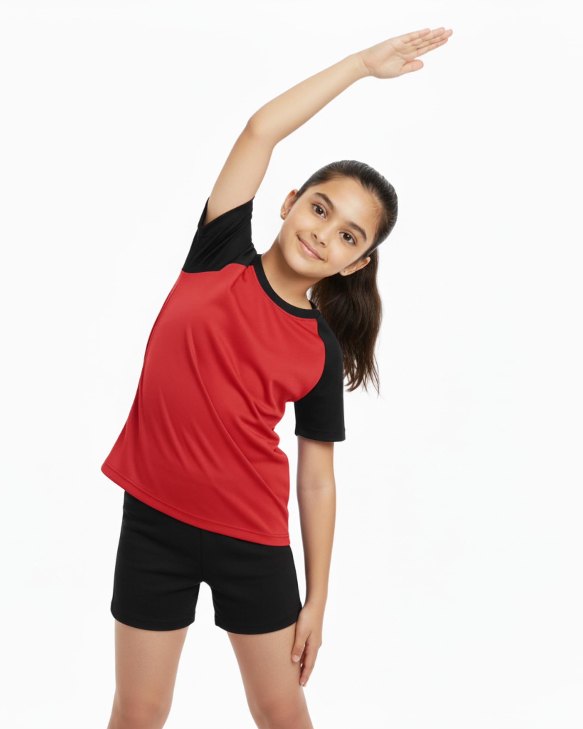 JUMPSLICE Girls Dry-Fit Sports T-Shirt | Quick-Dry Moisture-Wicking Raglan Half Sleeve Activewear for Kids 4-15 Yrs | Lightweight for Outdoor & Gym (in, Age, 14 Years, 15 Years, Regular, Red) 4