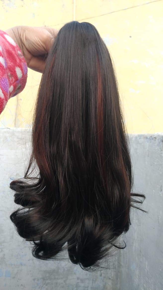 ALX Pony tail Jaw Clip Claw Red high lighter Clutcher based Brown Hair Extension , Pack of 1 juda choti wig, Punjabi Parandi Paranda/Braid Hair Accessories For Women/Girls