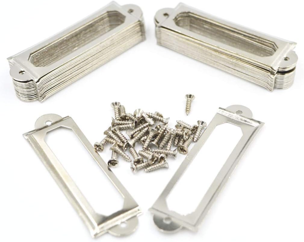 50Pack Office Library File Drawer Cabinet Card Tag Label Card Holder Drawer Pull/Label Holders/Label Frames Card/Label Holder Modern Label Holders Metal Frame(Silver Tone)