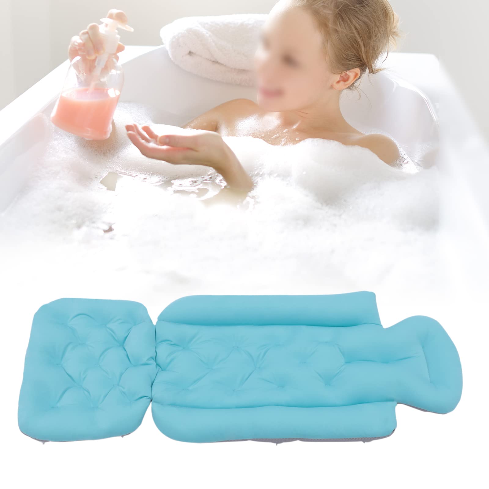 Cojín de baño de cuerpo entero, respaldo trasero, accesorios de baño transpirables, cojín de baño para bañera, puede cabeza, piernas y reposapiés, comodidad para el baño y relajación