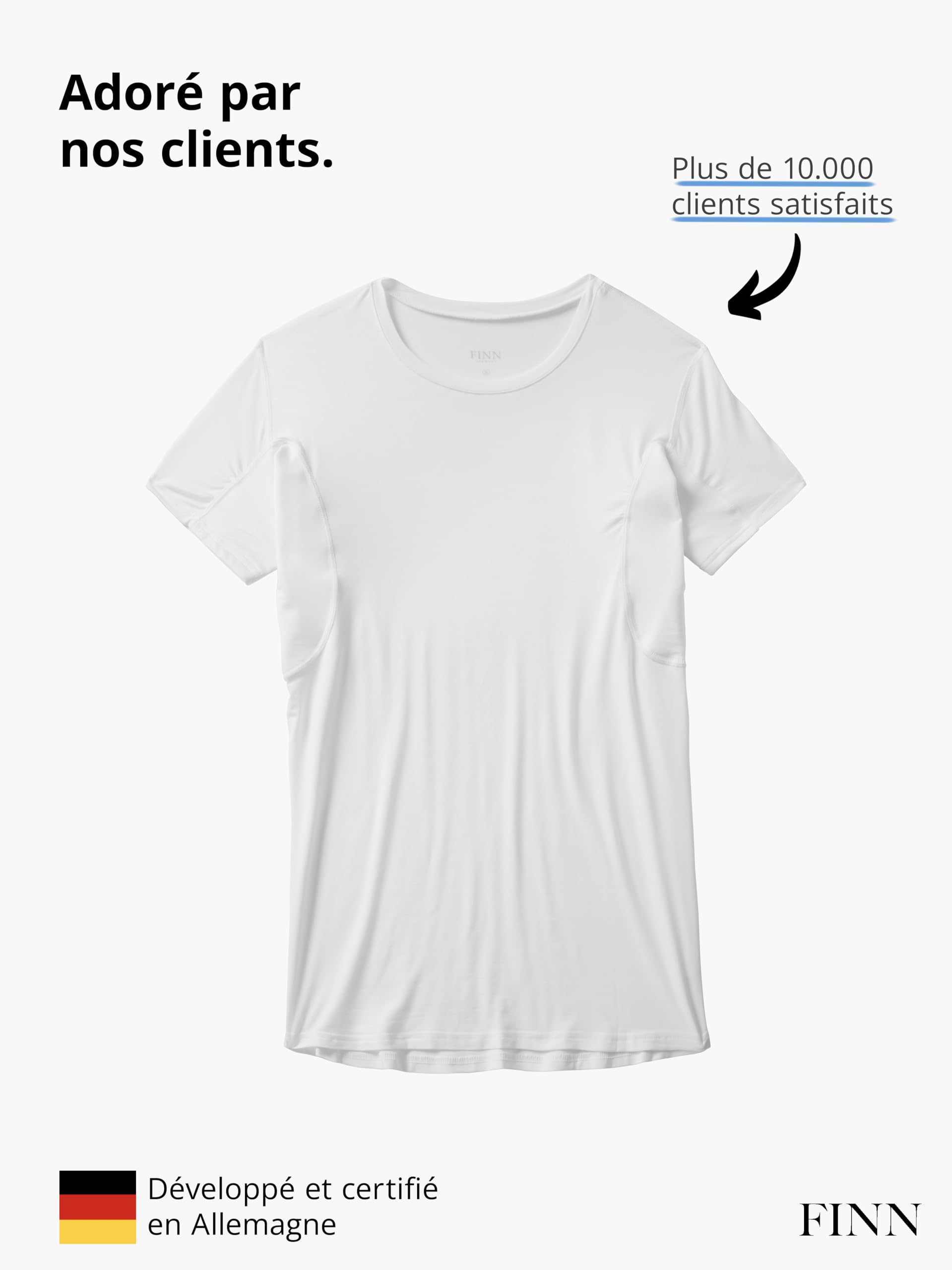 FINN T-Shirt Anti-Transpiration pour Hommes avec col Rond et Patchs intégrés aux aisselles pour la Forte Transpiration - Maillot de Corps Contre Les odeurs et Les Taches de Sueur