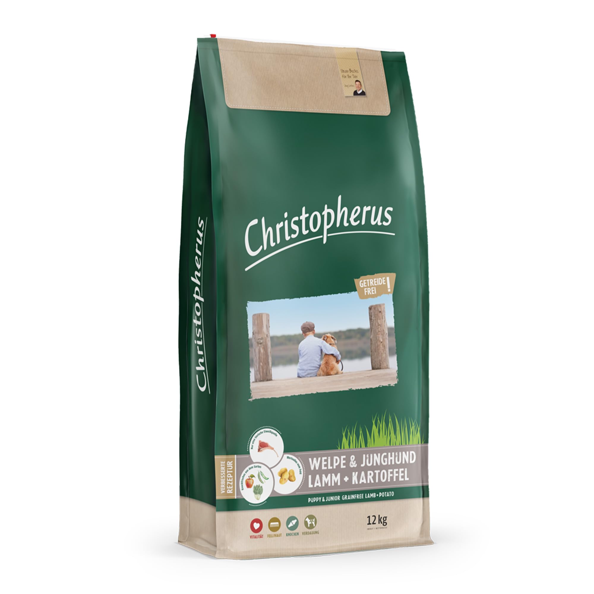 Christopherus - Comestible sin Cereales, Cordero + Patata, Cachorro y Perro Joven, 1 Unidad (12 Gramos)
