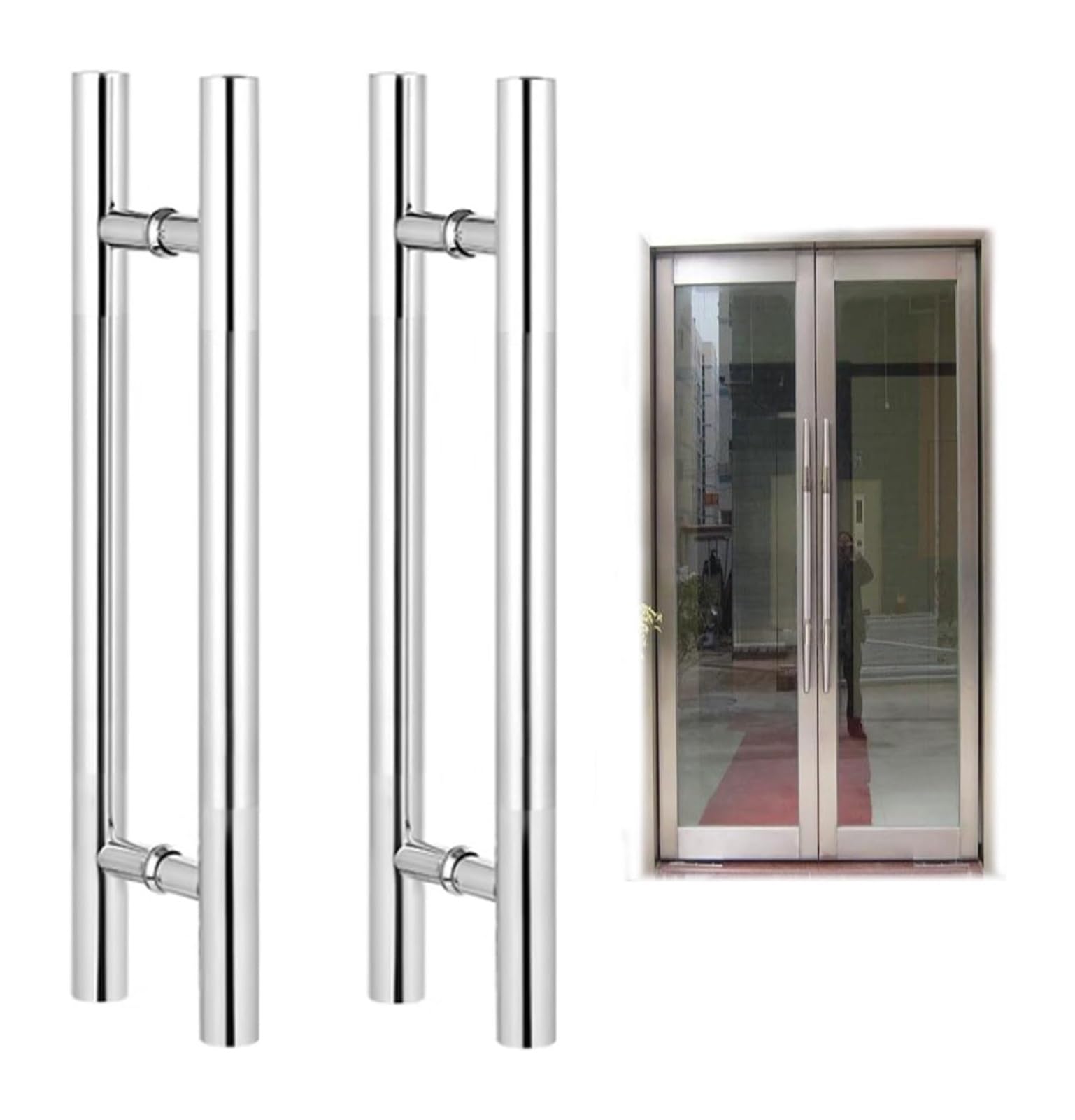BHGFYXBS Push Pull Door Handle Pull Push Sliding Barn Door Handles, Stainless Steel Commercial Front Glass Door Handle Bar Pull, Mirror Polished Fini,Silver-60Cm(23.6In),Silver-60cm(23.6in)