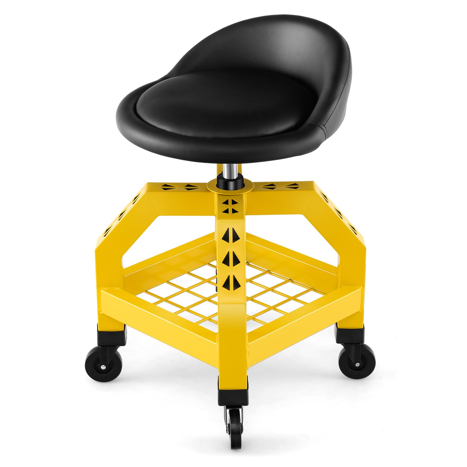 COSTWAY Taburete de Taller Rodante, Asiento de Mecánica Ajustable en Altura con Bandeja para Herramientas y 4 Ruedas Universales, Capacidad de 150 Kg, para Fábrica, Garaje y Taller (Amarillo)