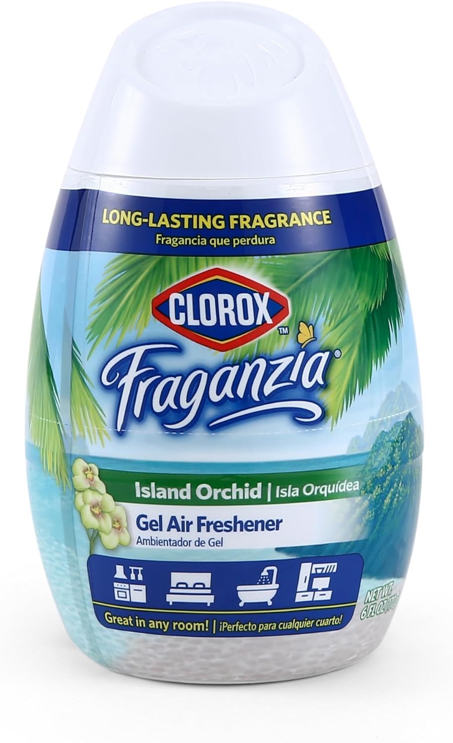 CloroxFraganzia Gel Air Freshener Cone, Island Orchid Scent - No-Plug, Battery-Free Air Freshener for Small Rooms, Closets, Kitchens, Bathrooms, Offices and More, 6 Ounce