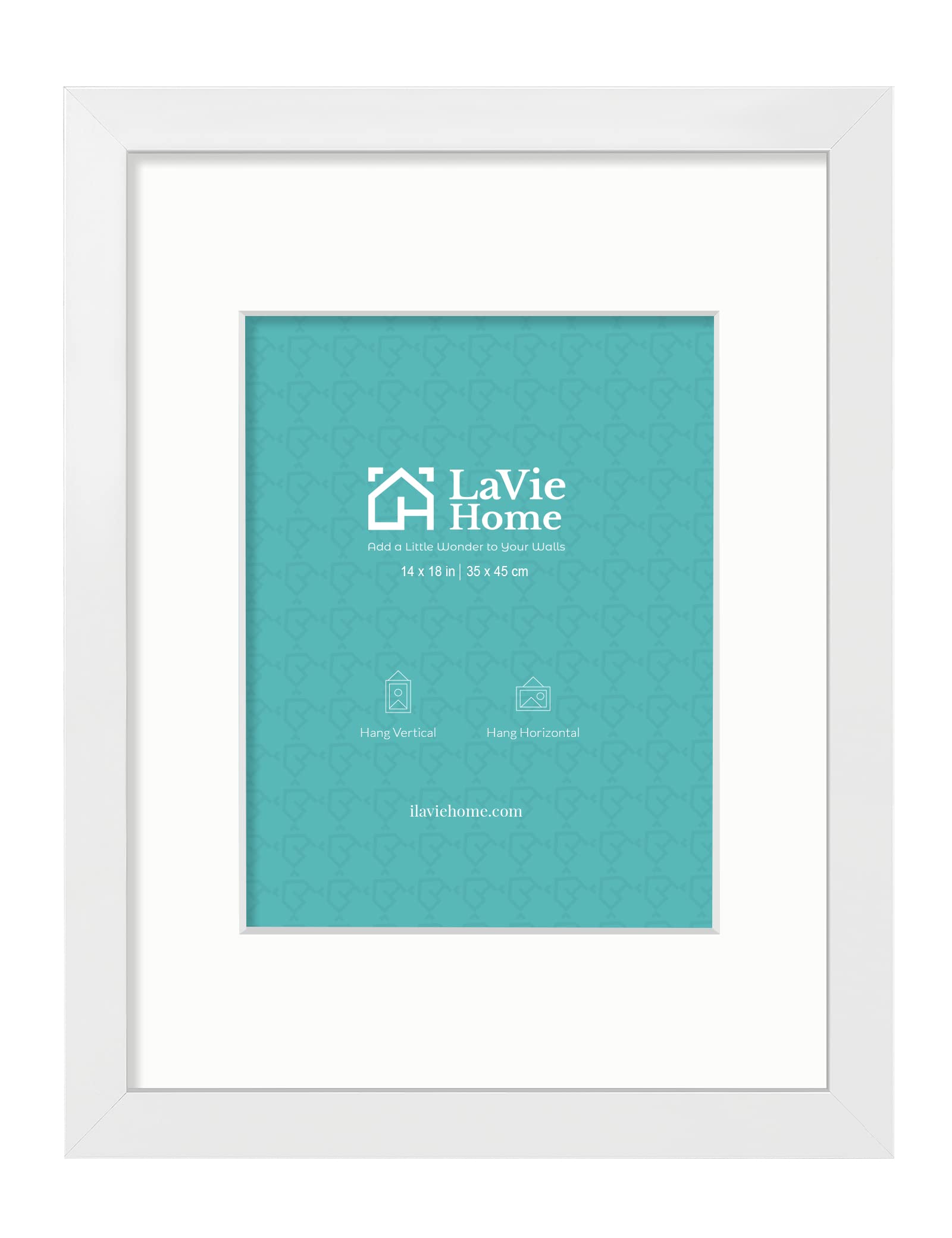 LaVie Home 14 x 18 Poster Frame White, Display Pictures 12x16 with Mat or 14x18 Without Mat, Stable and Sturdy Picture Frame and Polished Plexiglass, Horizontal and Vertical Format of The Wall?1 Pack?