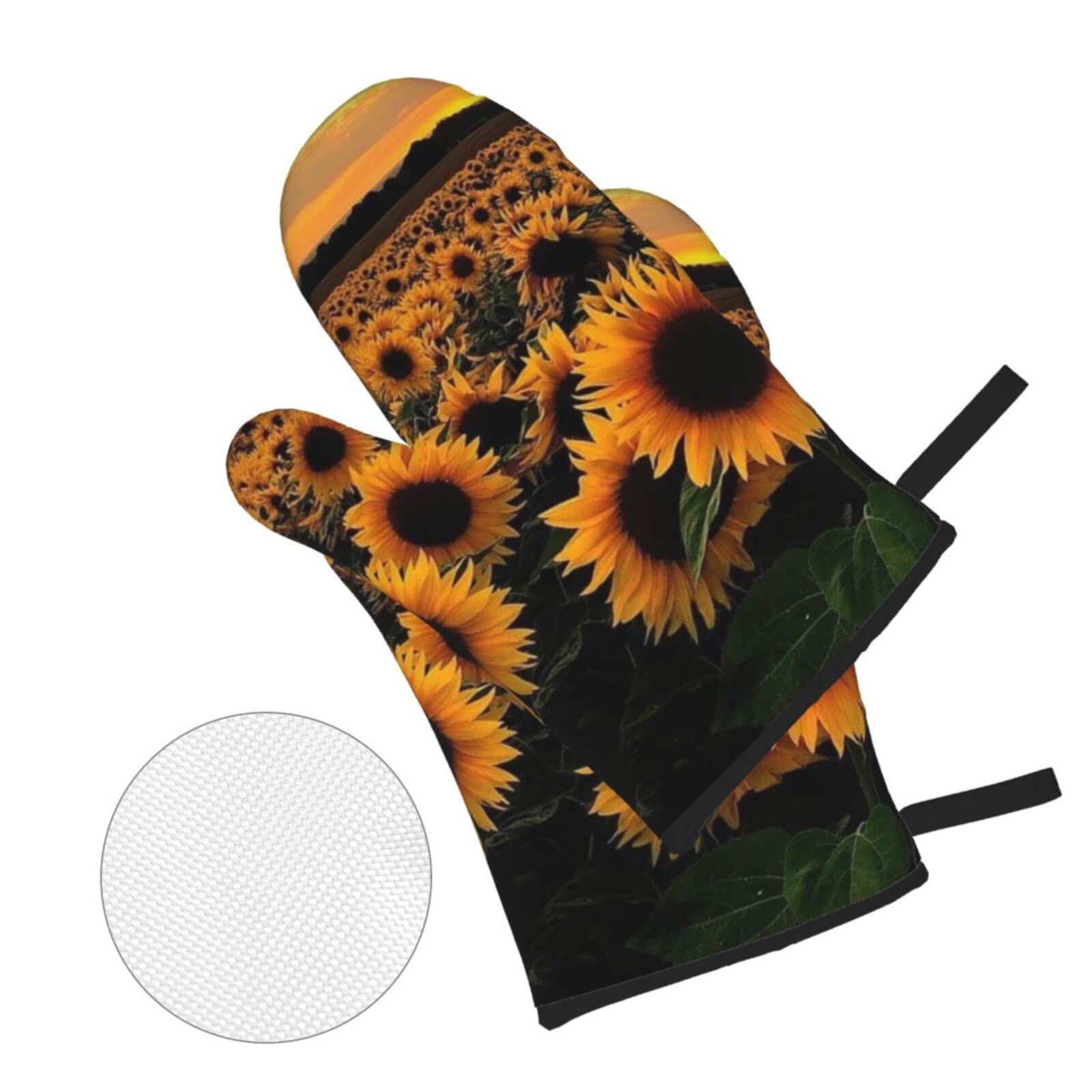 Sonnenblumen Ofenhandschuhe & Topflappen Set (4-teilig) – Hitzebeständige Baumwolle, Mit Aufhänger, Für Backen, Grillen & Kochen