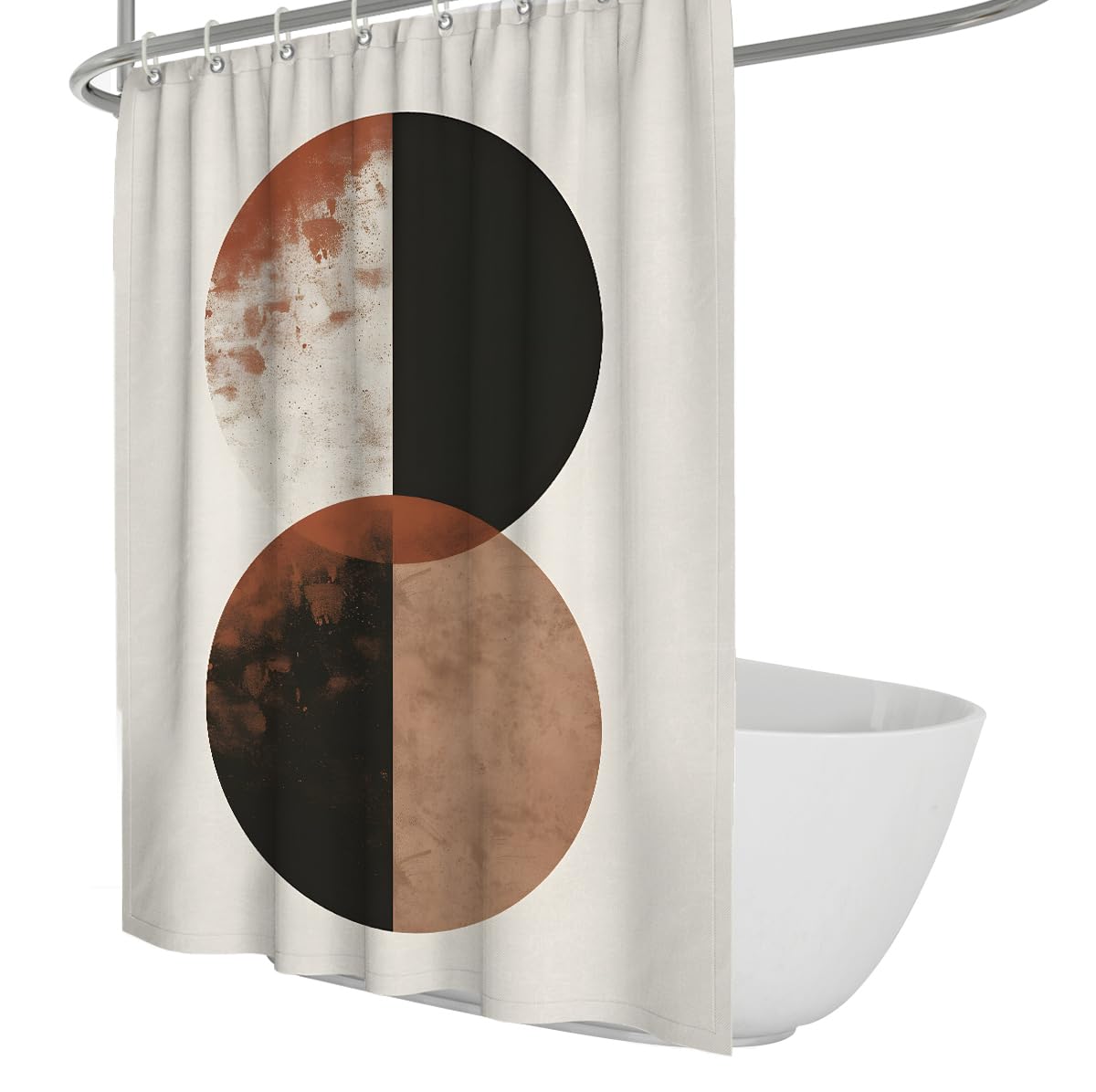 UIRINGART Modern Shower Curtains W120xL200cm Abstract Geometric Semicircle Split Circle Black Terracotta Pattern Mildew Mould Resistant Fabric Bathroom Curtain