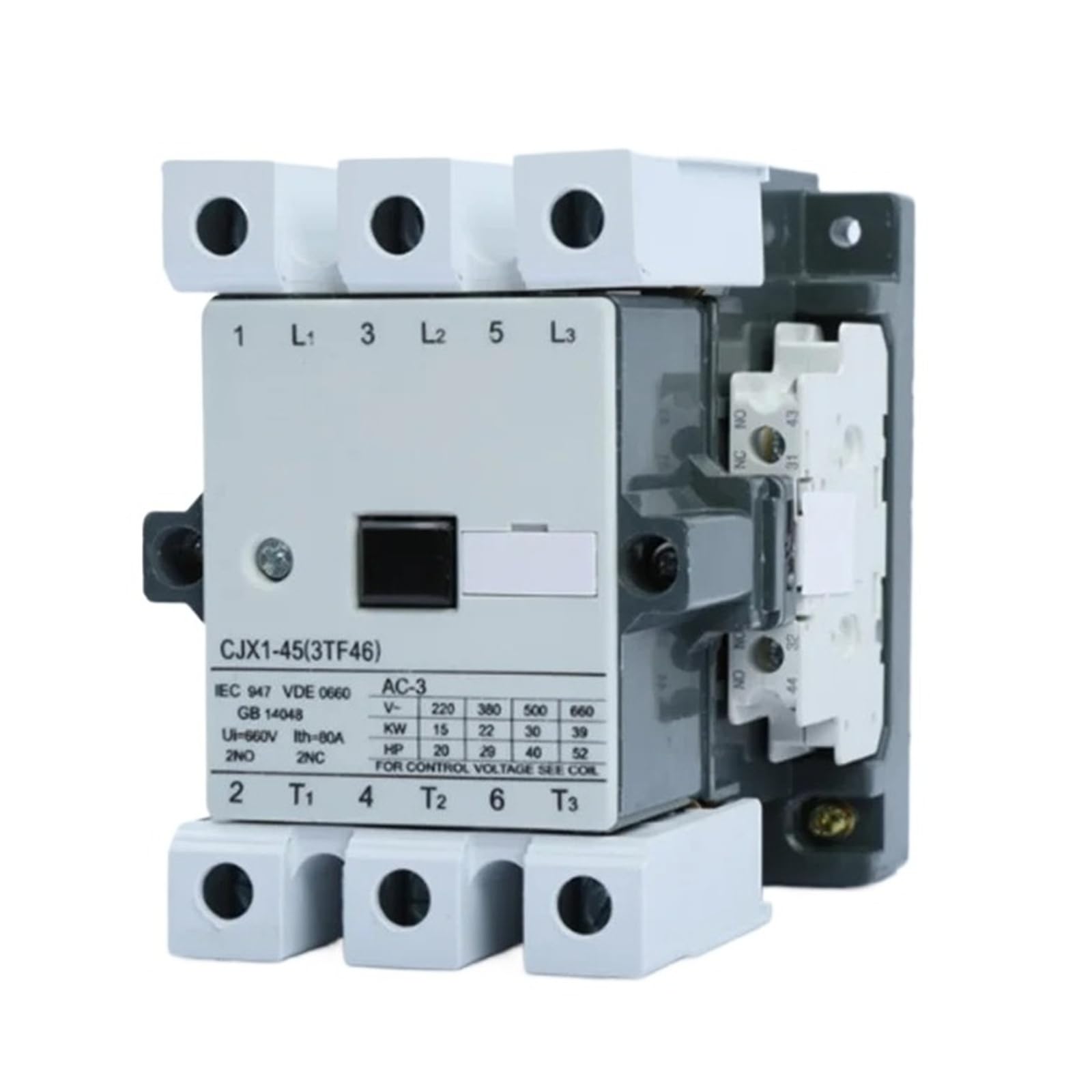 WCNGRFRNB AC contactor CJX1-45A AC Contactor CJX1-45/22 3TF46 Electric Magnetic Contactor 3Pole Contactors 24V 220V 380V 2NO+2NC(AC380V)