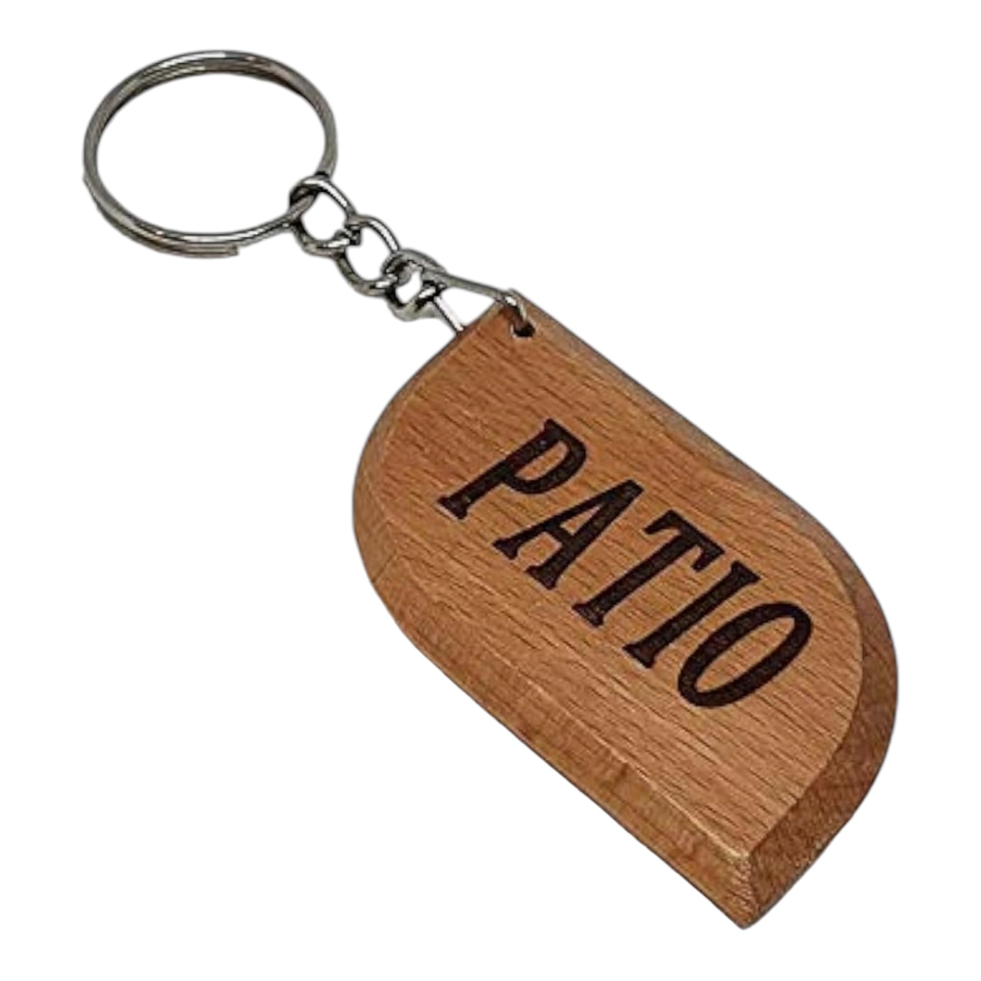 S M Gift Shop PATIO Key Tag Engraved Wooden Keyring Keychain Made to Last