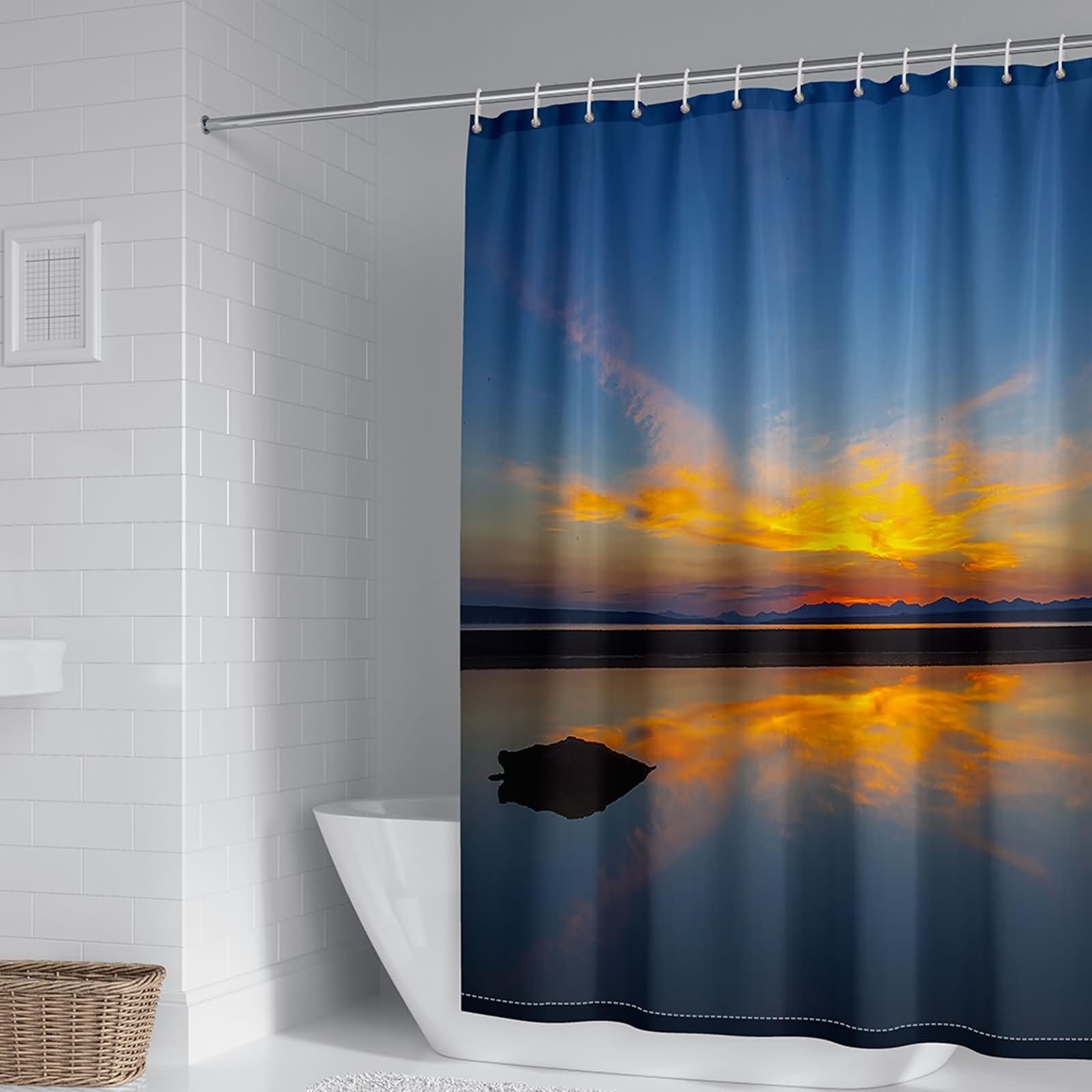 Rideau de douche mer et coucher de soleil KnSam pour une salle de bain évasion en 300x200cm