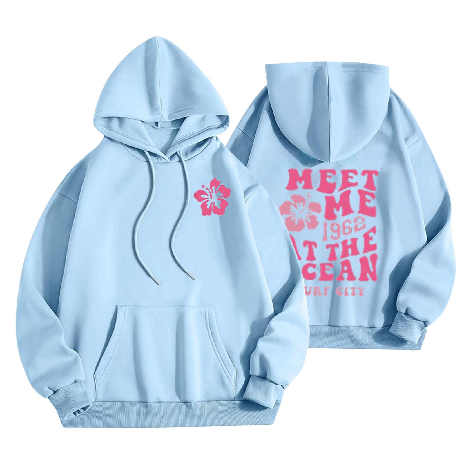 Graphic Hoodies for Women Pink Preppy Cute Letter Print Pullover 2024 Fall Fashion Oversized Sweatshirts with Pockets