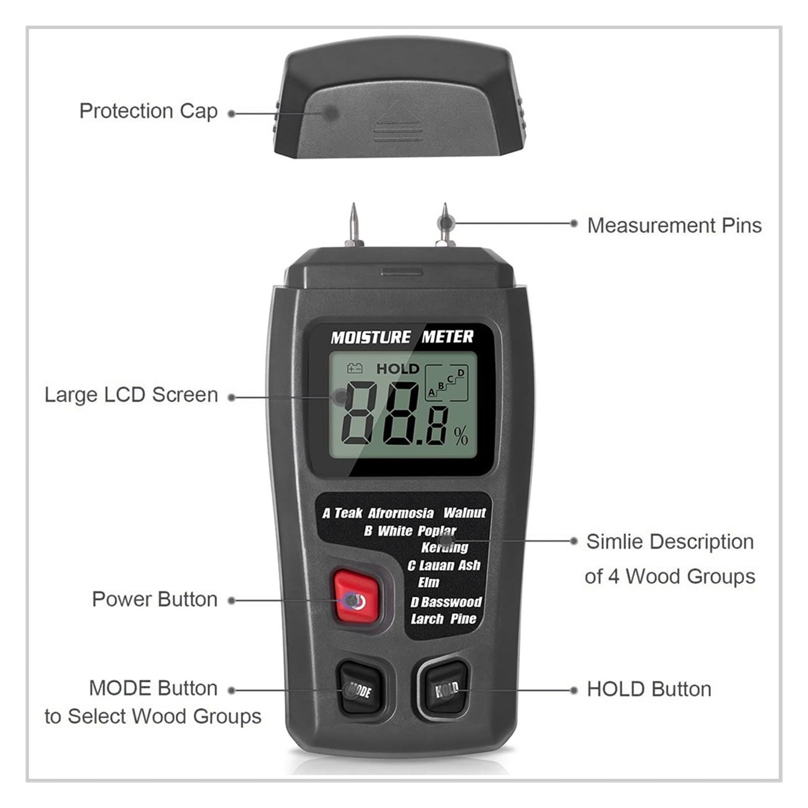 Medidor De Humedad Madera Digital Profesional 0~99.9% Higrómetro Instrumento Portátil Pantalla LCD Detector MT10