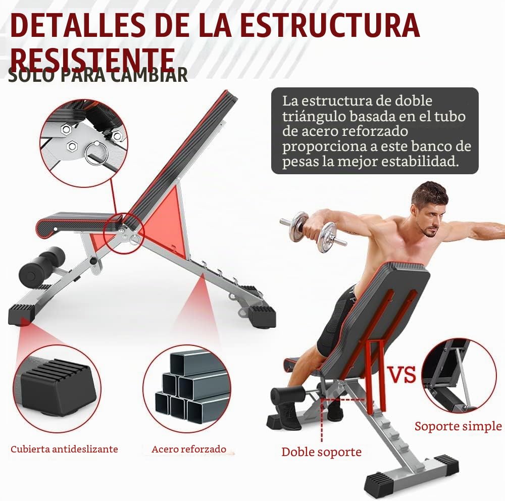 YOLEO Banco de Pesas Ajustable, 660LBS Banco de musculacion plegable, Entrenamiento de Cuerpo Completo Inclinación Declinación Elevación Plana, Press de Banco para Gimnasio en Casa
