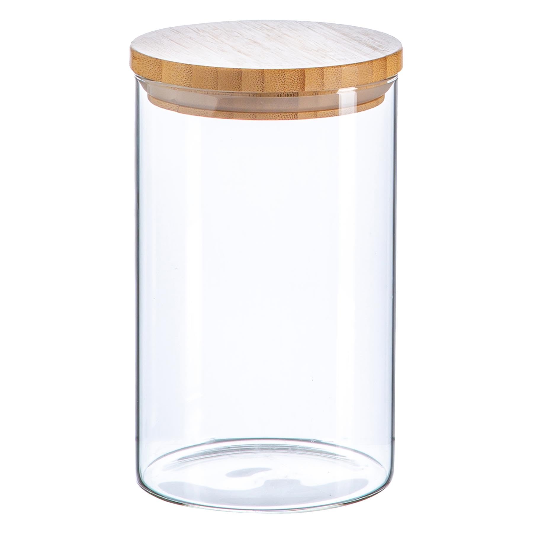 Argon Tableware Transparent Scandi Storage Jar With Wooden Lid - 1000Ml - 1 Pack - Modern Round Organisation Container Glass Jar For Kitchens, Pantry, Bathrooms, Utility Rooms