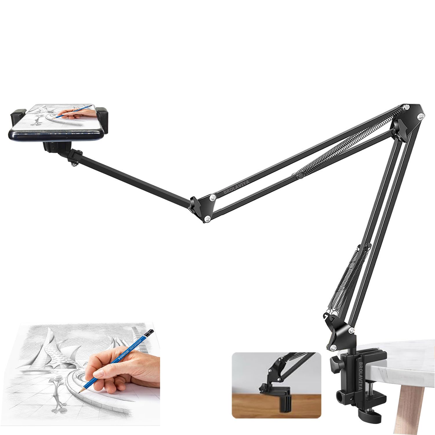 BROLAVIYA Overhead Video Mobile Stand, New Extra Long Arm, 2 Way Base clamp, and Bracket for Mobile Phone, for Streaming,Overhead Video,Desktop,Bedroom, Office, Black (B0CTMKDZNZ) Amazon Price History, Amazon Price Tracker