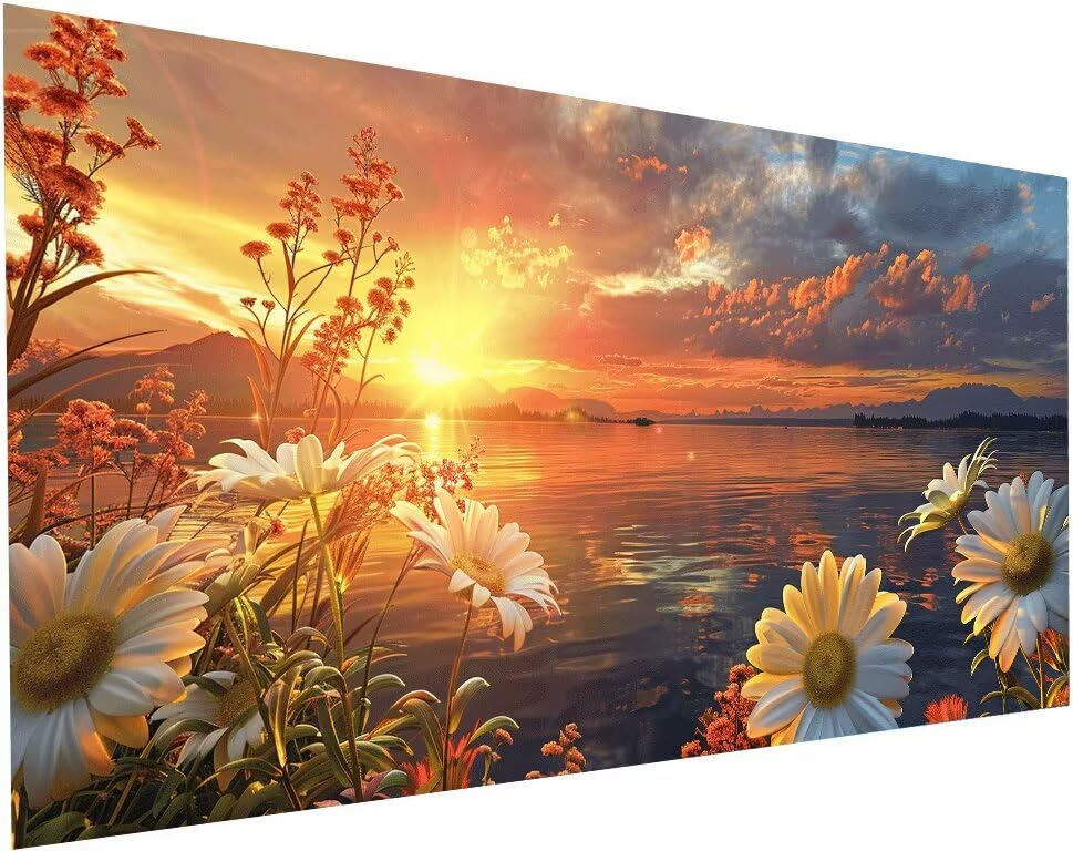 Diamond Painting Adulte XXL Paysage de Marguerite 60x120 cm avec Kit Broderie Diamant 5D