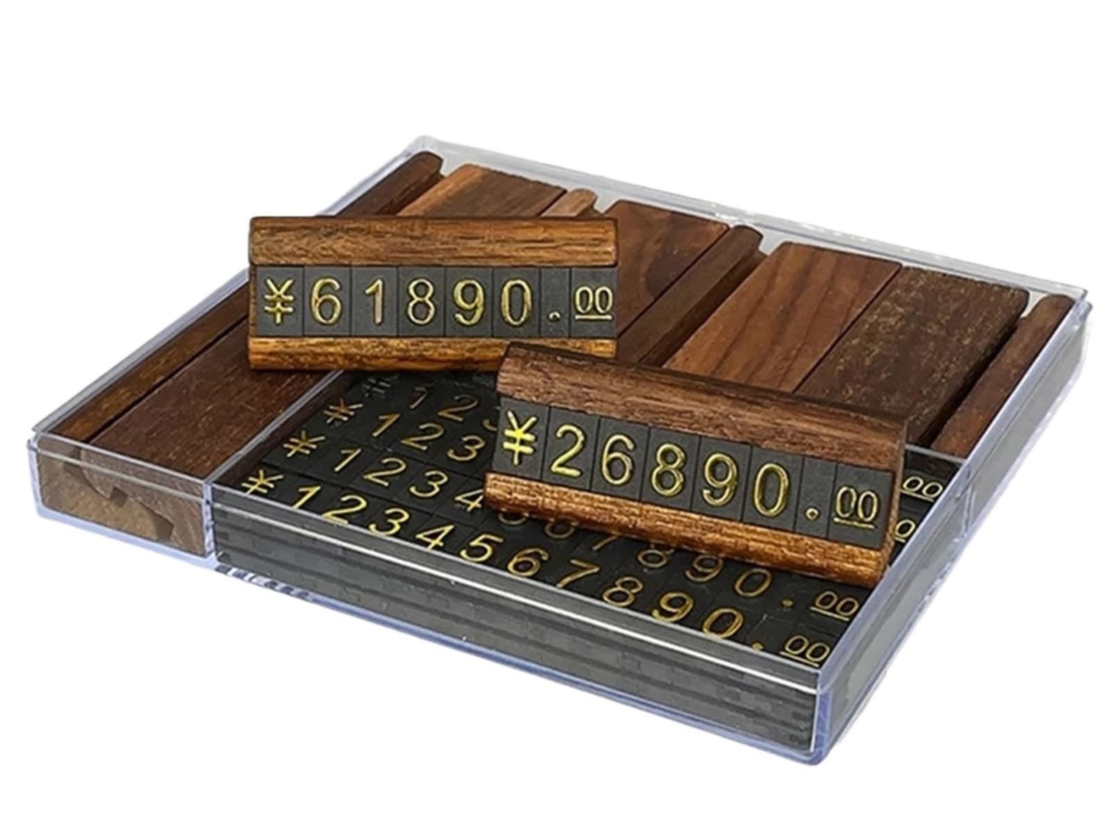 Zovloer Solid Wood Products Price Tag 10pcs Mini Wood Combined Number Price Cube Tag Jewelry Adjustable Pricing Label Sign Holder Card Stand Durable For Retail Store Boutique Restaurant