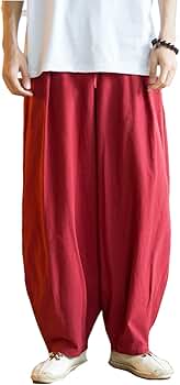 Amazon | [ランボ] サルエルパンツ ワイドパンツ メンズ 無地 綿麻
