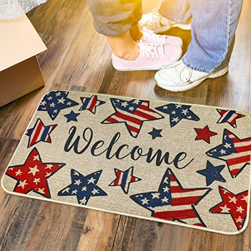 Anydesign 4Th Of July Welcome Doormat Patriotic American Flag Stars Front Door Mat Indoor Outdoor Carpet Non-Slip Burlap Floor Mat For Independence Day Office Home Kitchen Yard Decor, 17 X 29 Inch #TOP6