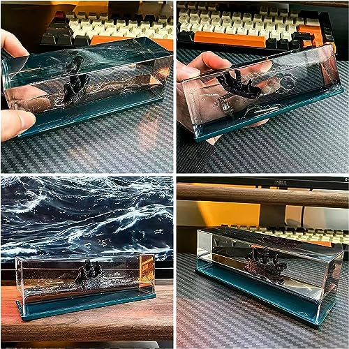 Black Pearl Pirate Ship in a Bottle – Boat in a Box Liquid Wave Fluid Drift Bottle Black Pearl Pirate Model Ship Sailing Simulation for Home Decoration Display Cases Desk Toy Gifts (Box)
