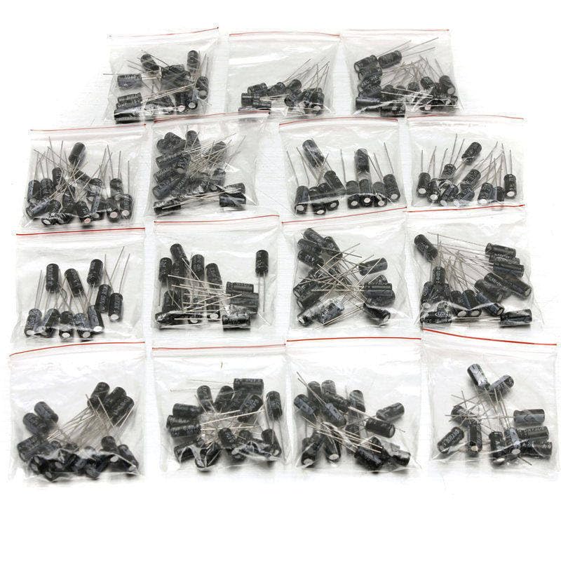 400 unids/lote 15 valores Kit surtido de condensadores electrolíticos 1uF ~ 220uF conjunto surtido de condensadores Industrial Electrical capacitors