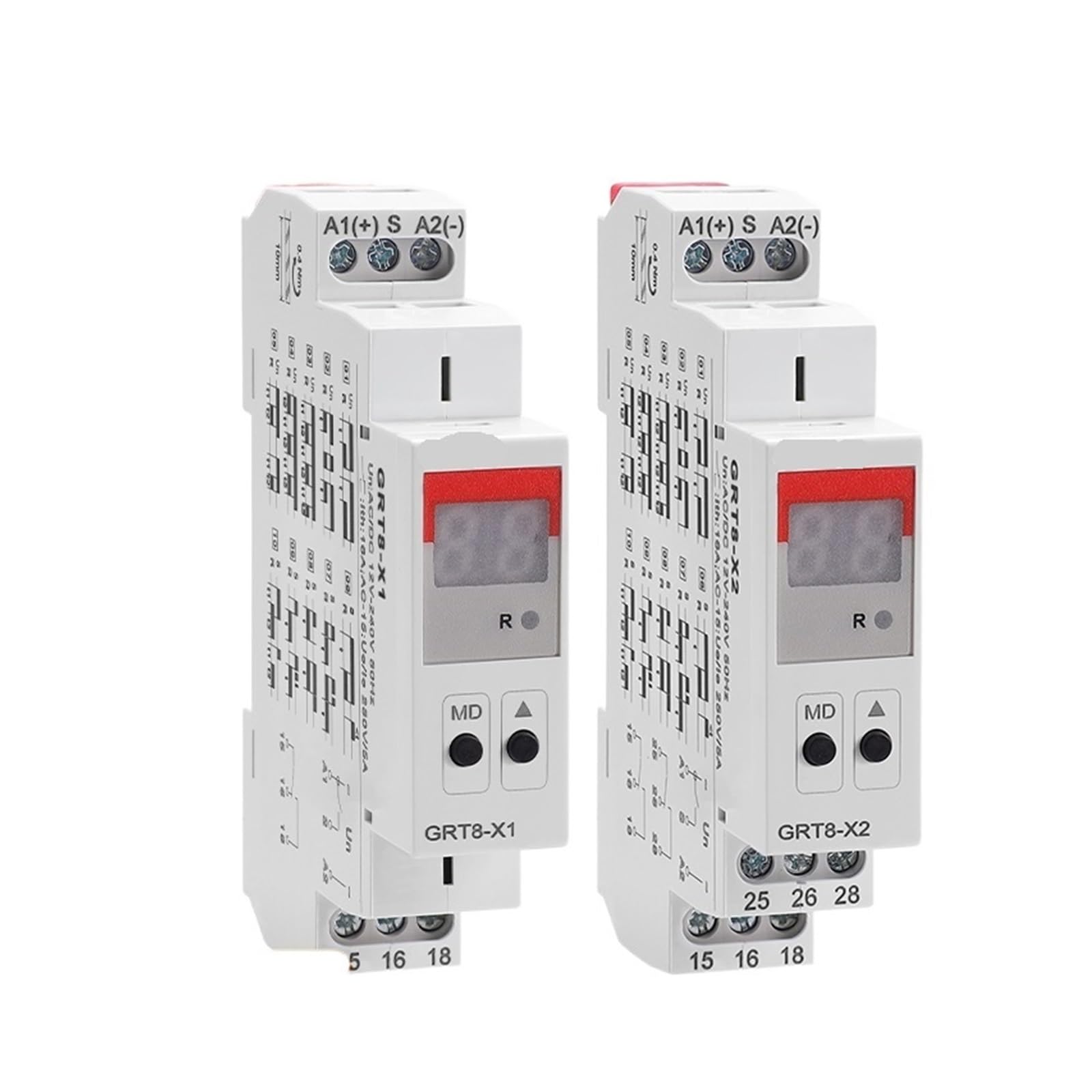GRT8-X Digitalanzeige Multifunktions-Zeitrelais 16A 20 Funktionsoptionen AC DC 12V 24V 220V 230V (Size : GRT8-X1 ACDC12V-240V)