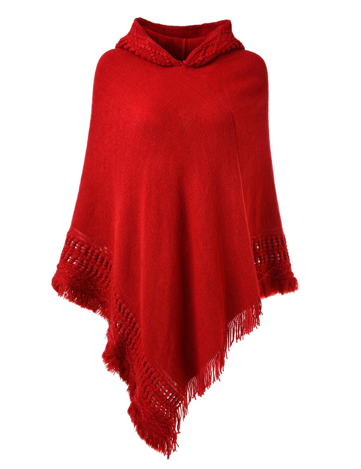 Ferand Ladies' Hooded Cape with Fringed Hem, Crochet Poncho Knitting Patterns for Women