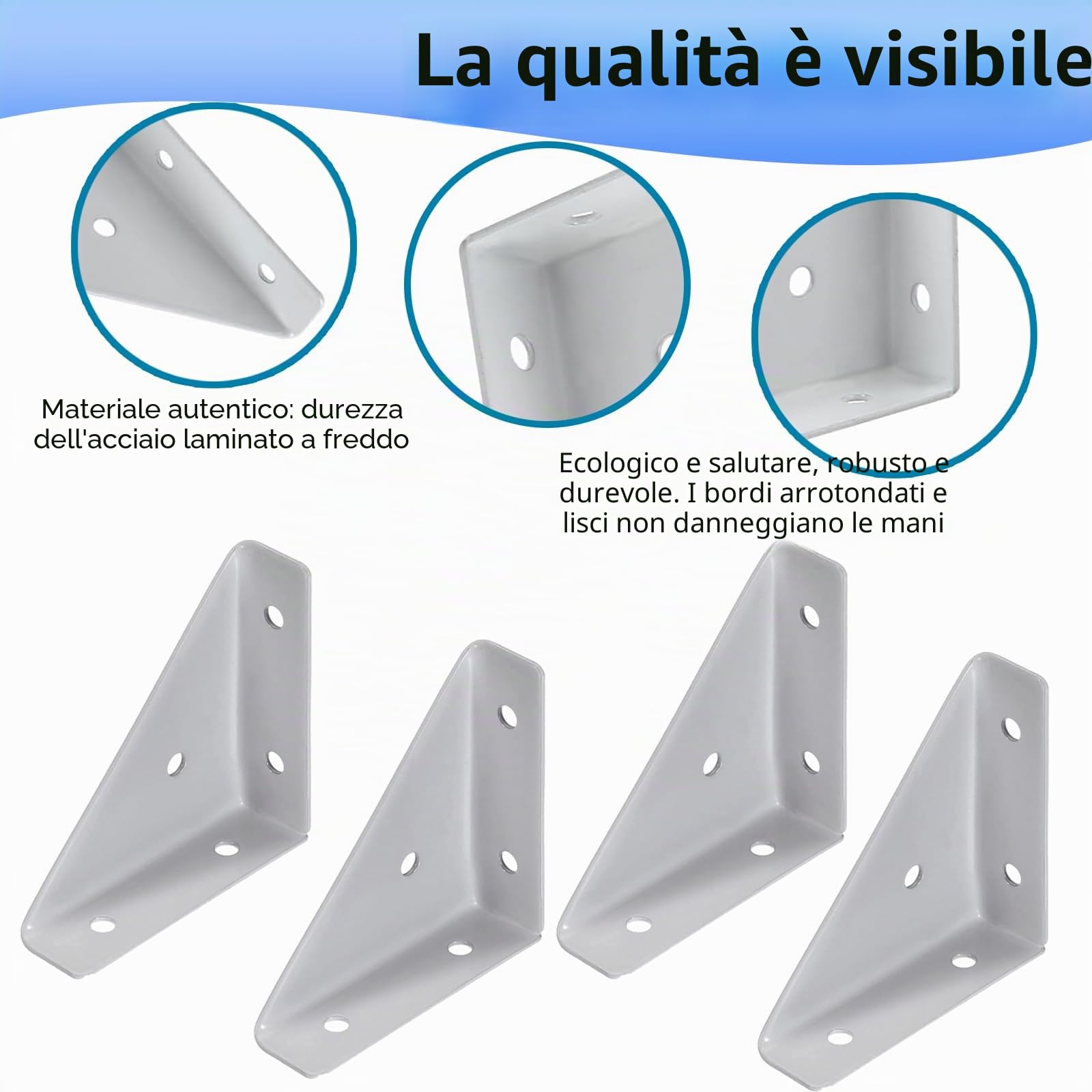 Squadrette Angolari Metallo per Legno 90° 4 Pezzi con Viti Bianco