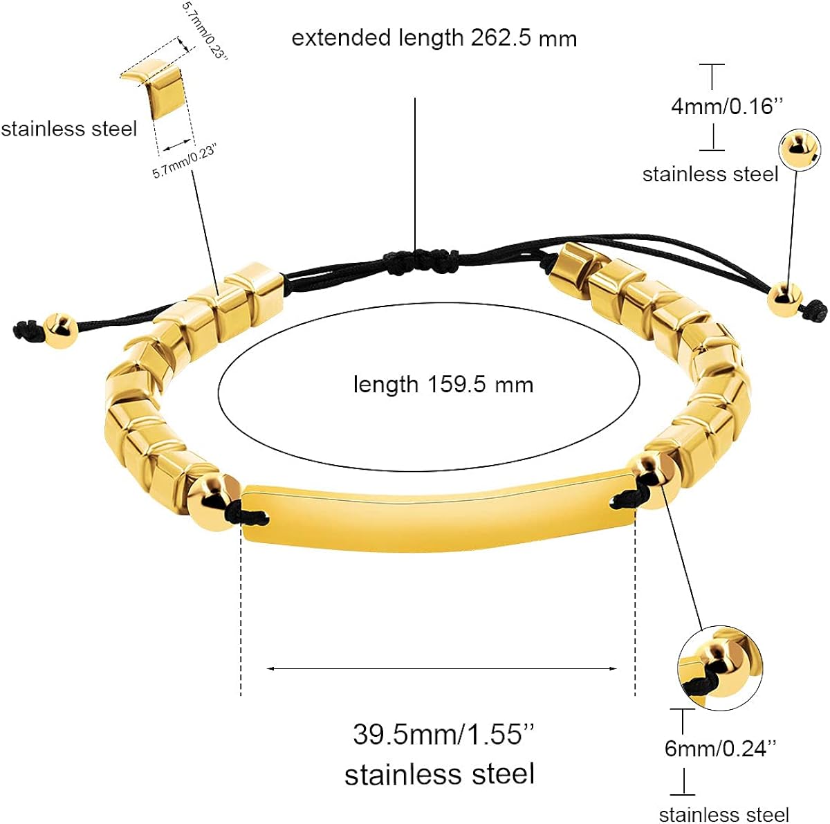 Miniatura 6 de Square Hematite Stone Bracelets Custom Engraving Name ID Bracelets for Women Men Best Friends Birthday Graguation Wedding Promise Personalized